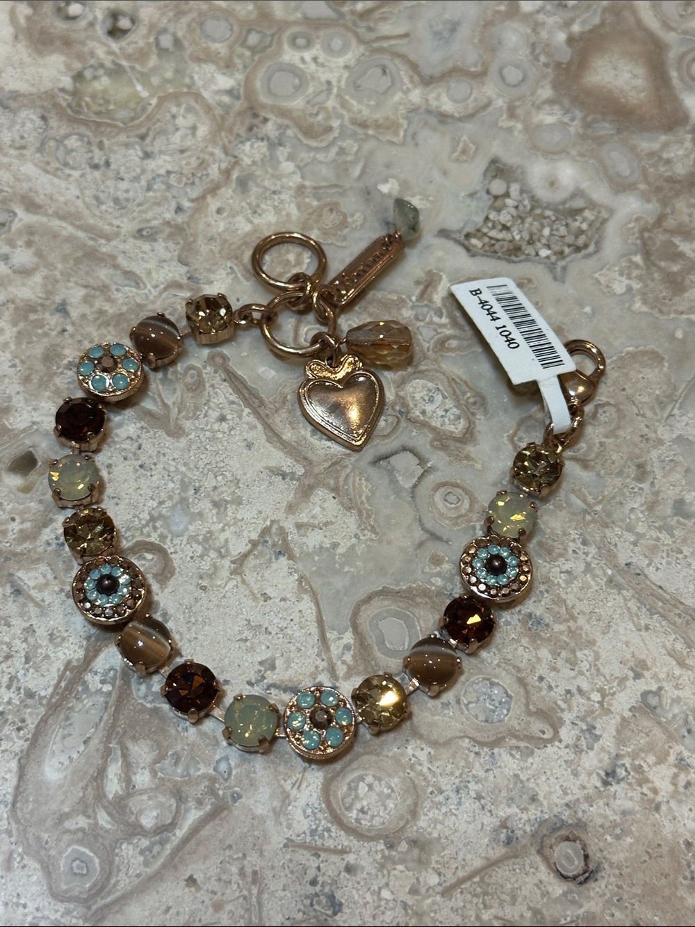 Mariana Gold-Tone Multicolor Crystal Bracelet with Heart Charm